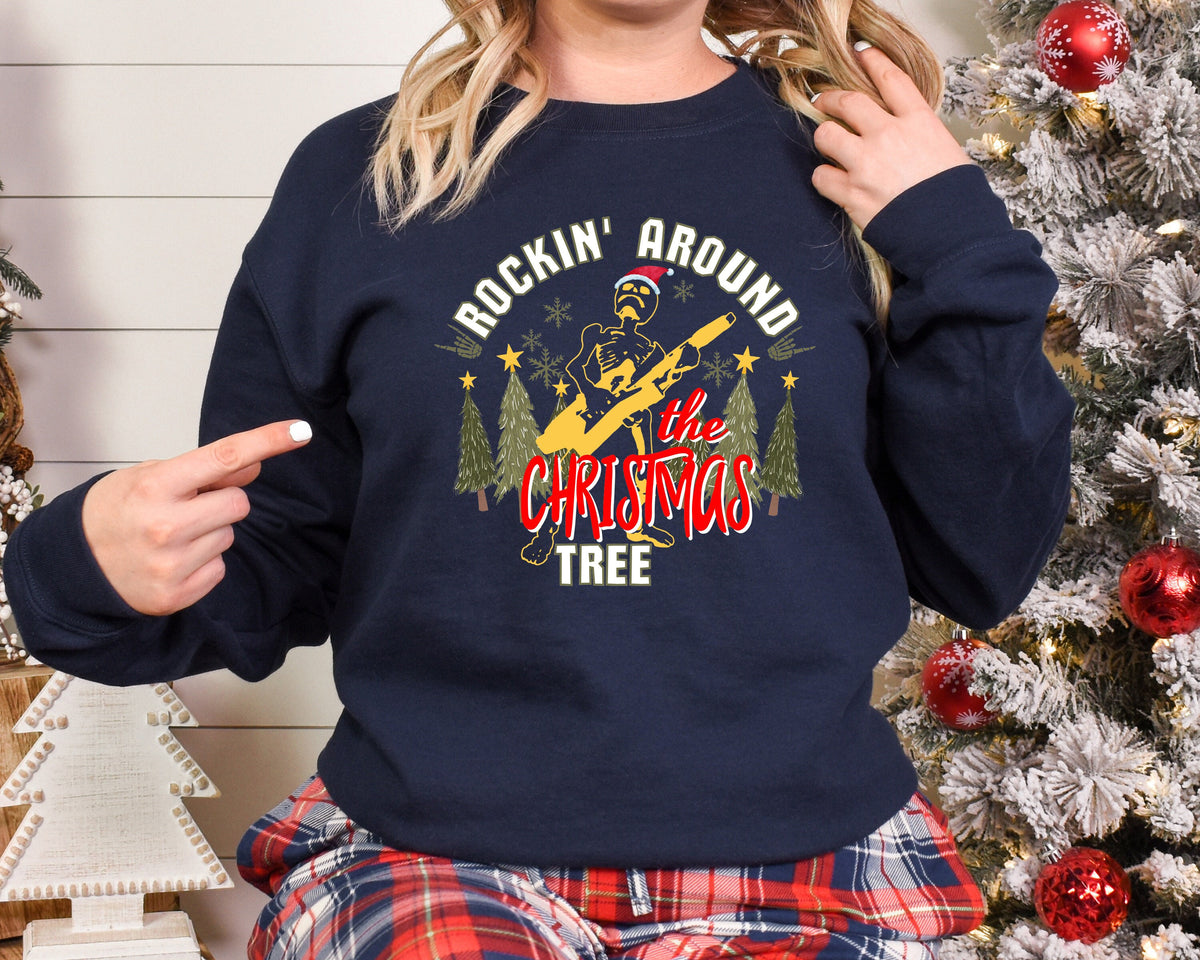 Rockin39 Around The Christmas Tree SweatshirtChristmas Family ShirtChristmas GiftHoliday GiftChristmas Family Matching TeeSanta Skeleton Sweatshirt – Fan Favorite · Top Pick For Any Outfit