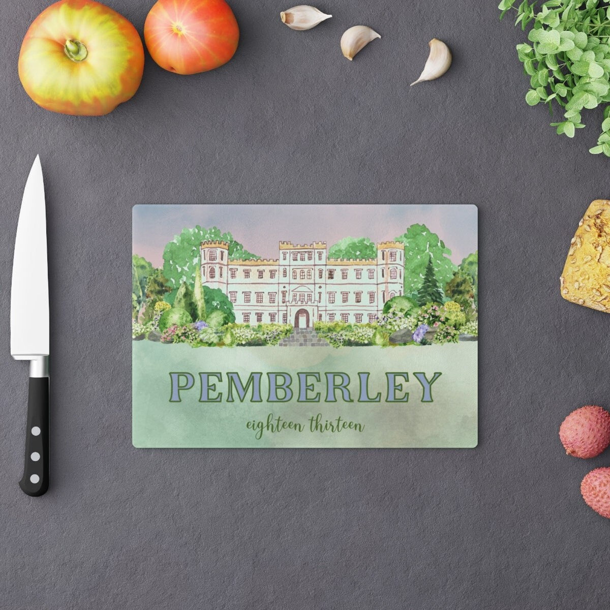 Pride and Prejudice Gift Glass Cutting Board for Cook Who Loves Historical Romance Novels Jane Austen Kitchen Decor for Chef or Reader Graphic Tee – Bold Style · High-Quality Print