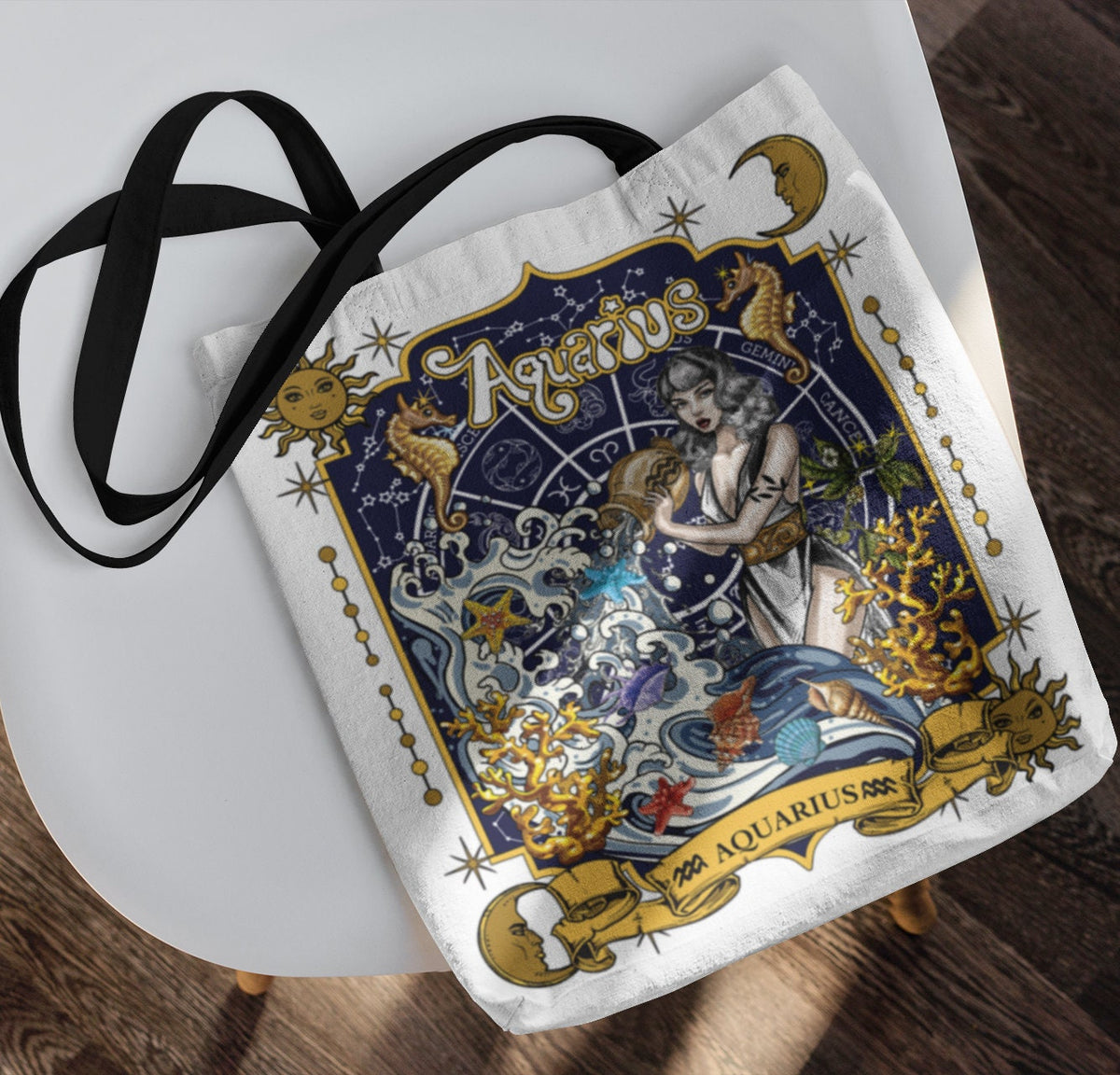 Aquarius Zodiac Tote Boho Astrology Print Cool Hippie Graphic Trendy Shoulder Bag Aesthetic Handbag Tarot Witch Purse Birthday Gift Tote Bag – Warm & Stylish · High-Quality Print