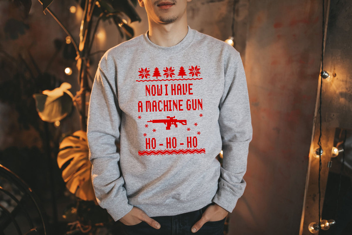 Xmas Sweatshirt Xmas Jumper Xmas Jumper Day Christmas Jumper Nakatomi Plaza Party Christmas Sweatshirt Now I Have A Machine Gun Sweatshirt – Easygoing Wear · High-Quality Print