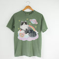 Watercolor Space Cat Tee Shirt 90s Throwback Tee with Rainbow and Mystical Details Kitschy Maximalist Style Shirt for Nostalgic Cat Mom Graphic Tee – Cozy Vibes · Trending Graphic Apparel