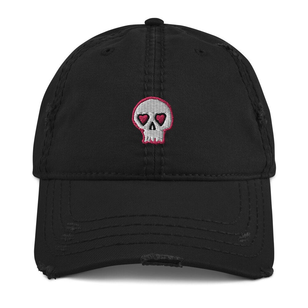 Heart Eyes Skull Logo Skull Design Heart Distressed Dad Hat Graphic Tee – Aesthetic Look · Great Gift For Fans