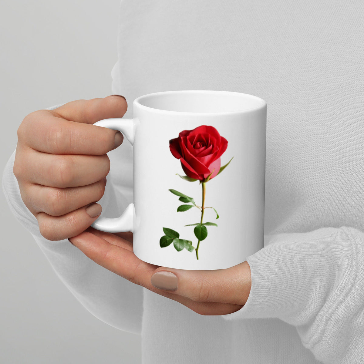 Red Rose on White glossy mug Gift for Mom or Wife Stocking Stuffer Graphic Tee – Soft Feel · Great Gift For Fans