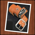 T008 194039s style light brown leather silver tone studded rockabilly western biker belt Zebra print horse hide inlay 32quotwaist T008 Graphic Tee – Warm & Stylish · Trending Graphic Apparel