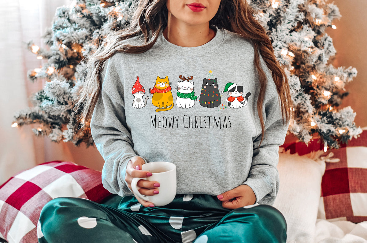 Meowy Christmas SweatshirtHappy Cat Year ShirtFunny Christmas Cat ShirtCat Christmas SweatshirtCats SweatshirtCat Lover Christmas Shirt Sweatshirt – Premium Graphic · Top Pick For Any Outfit