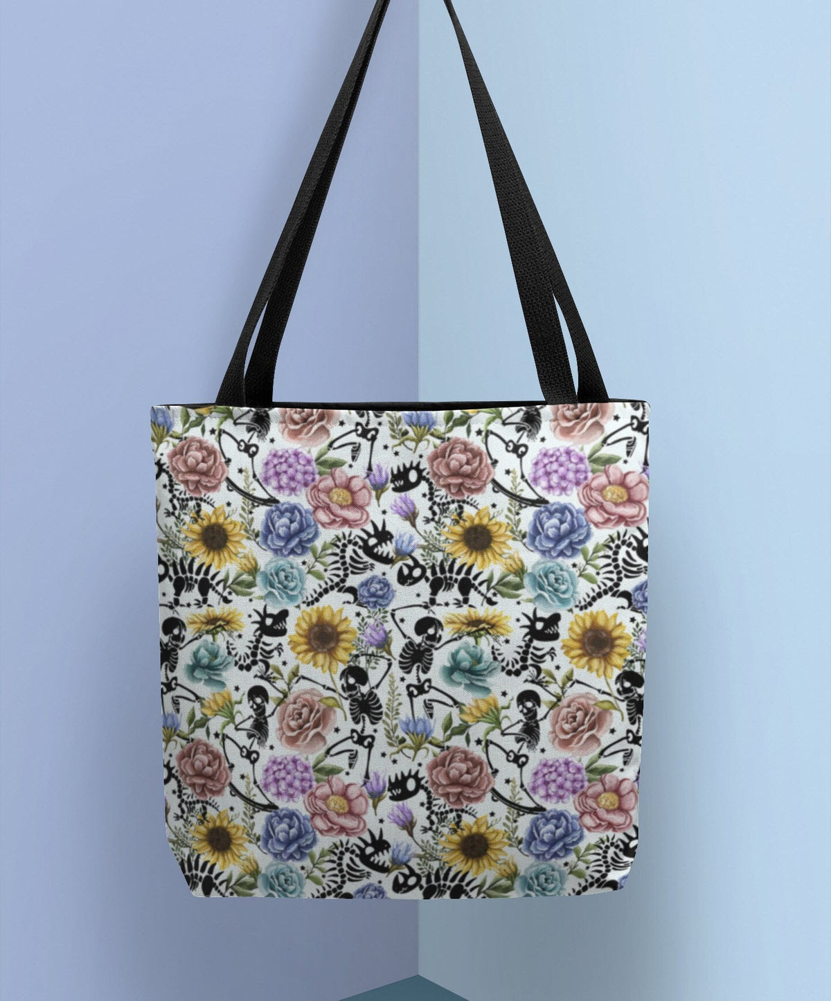 Dinosaur Tote Bag Dancing Skeleton Cool Gothic Bag Goth Skull Tote Cute Floral Totes Aesthetic Rose Bags Light Blue Bag Recycle Bag Tote Bag – Premium Graphic · Must-Have Style