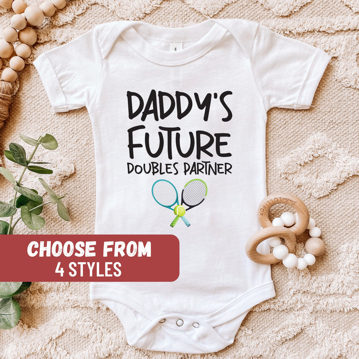 Tennis Baby Bodysuit Toddler Shirt Infant Clothes Baby Shower Gift Pregnancy Reveal Daddy39s Future Doubles Partner Baby Bodysuit Graphic Tee – Premium Graphic · Must-Have Style