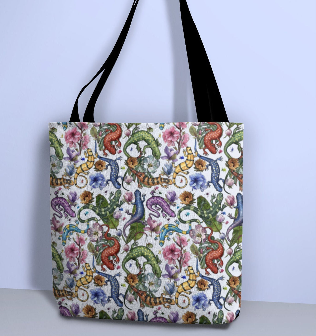 Snake Lizard Tote Light Blue Graphic Trendy Floral Print Cool Flower Pattern Boho Stylish HandBag Hippie Shoulder Bag Aesthetic Purse Tote Bag – Premium Graphic · Must-Have Style