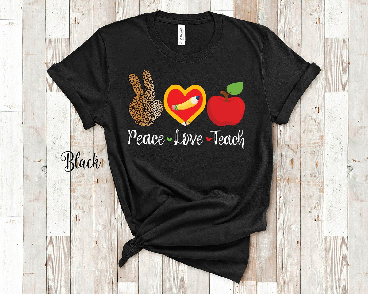 Peace Love Teach Teacher TShirt Leopard Print Peace Sign Heart Pencil Red Apple PreK Kindergarten Elementary Teachers Appreciation Gift Graphic Tee – Everyday Comfort · Must-Have Style