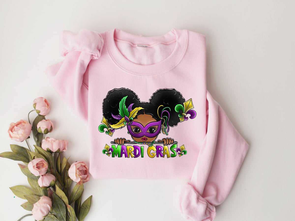 Mardi Gras Girl Sweatshirt Nola ShirtFat Tuesday ShirtFlower de luce ShirtLouisiana ShirtSaints New Orleans ShirtBlack Girl Sweatshirt Sweatshirt – Soft Feel · Great Gift For Fans
