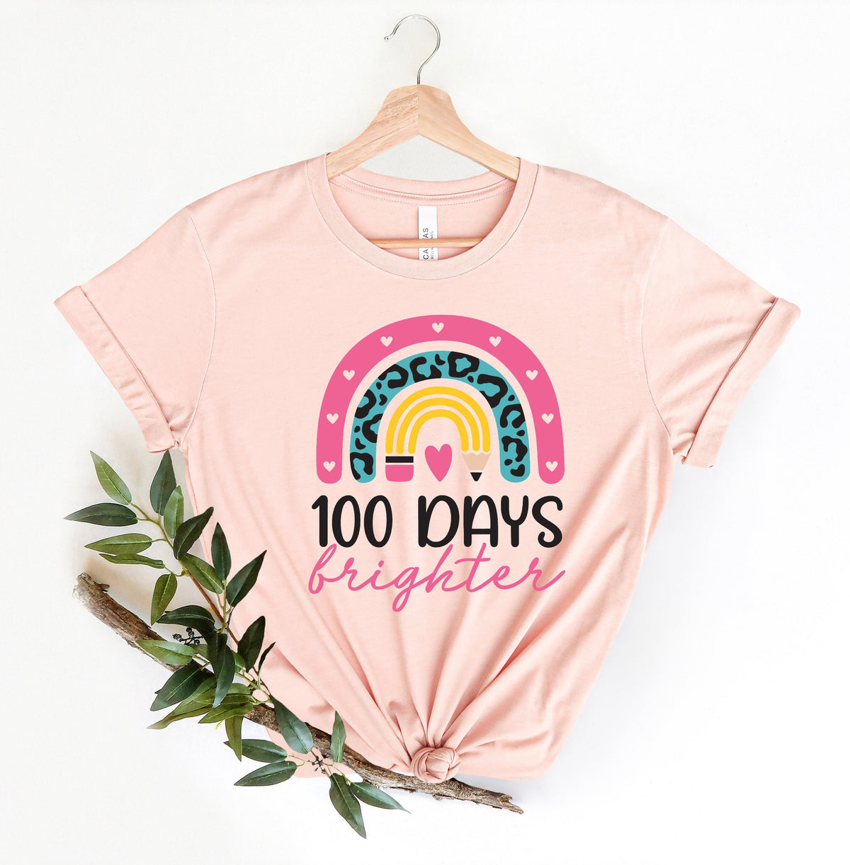 100 Days Brighter shirt100 Days Brighter ShirtTeacher Shirt100th Day Of SchoolBack To School ShirtTeacher AppreciationRainbow Pencil Graphic Tee – Premium Graphic · Perfect For Daily Wear