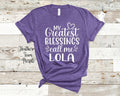 My Greatest Blessings Call Me Lola Grandma Tshirt Special Grandmother Gift Idea for Mother39s Day Birthday Christmas or Pregnancy Reveal Graphic Tee – Feel-Good Design · Trending Graphic Apparel