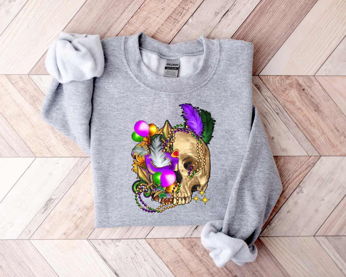 Mardi Gras skull Sweatshirt Nola ShirtFat Tuesday ShirtFlower de luce ShirtLouisiana ShirtSaints New Orleans ShirtMardi Gras Day Sweatshirt – Aesthetic Look · Top Pick For Any Outfit