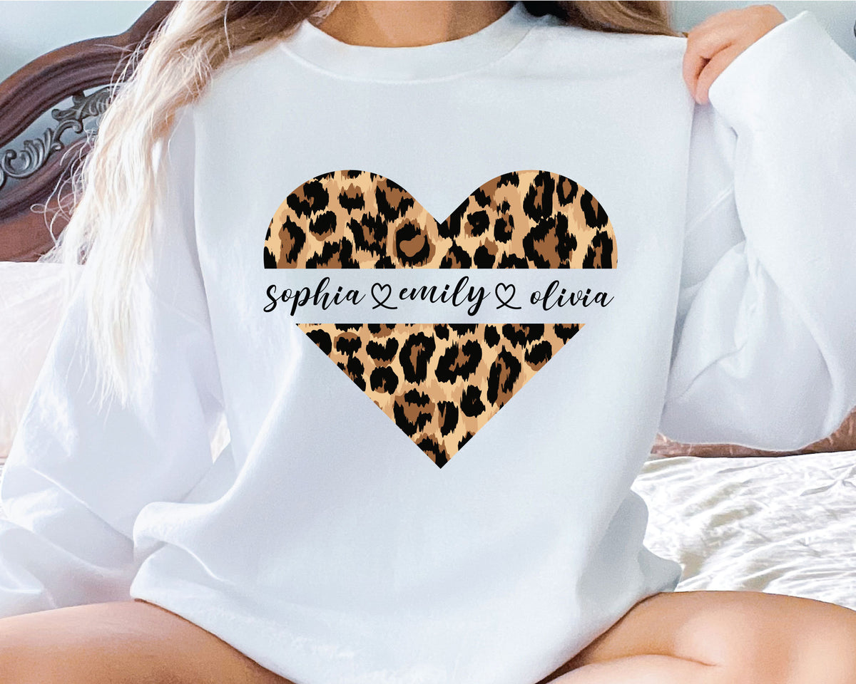 Leopard Mama Sweatshirt Mother39s Day Gift Leopard Heart Pullover Custom Mom Sweatshirt With Names Mom Crewneck Sweatshirt Sweatshirt – Feel-Good Design · Top Pick For Any Outfit