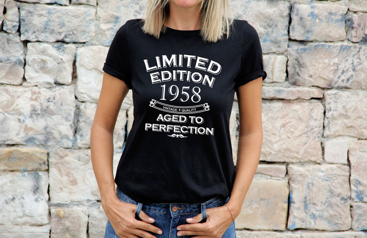 Womens 66th Birthday Gifts T Shirt Top Gift Present Sixty Six Limited Edition Year 1958 Aged To Perfection 66th Birthday Gift For Her Graphic Tee – Everyday Comfort · Perfect For Daily Wear