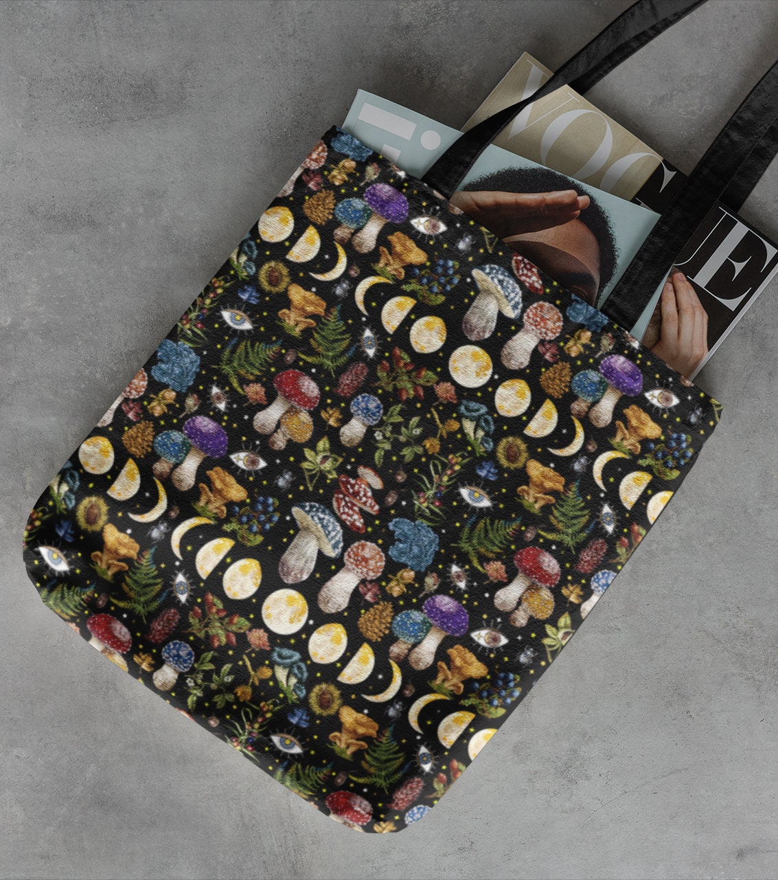 Moon Mushroom Tote Boho Forest Pattern Tree Leaf Graphic Nature Plant Print Colorful Handbag Trendy Shoulder Bag Cool Aesthetic Purse Tote Bag – Everyday Comfort · Perfect For Daily Wear
