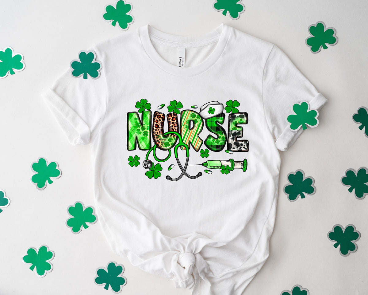 StPatricks Lucky Nurse Shirt Irish women Shirt Nurse Lucky Green Shamrock Tee Nurse Stethoscope T Shirt Irish Nurse gift ideas Graphic Tee – Everyday Comfort · High-Quality Print