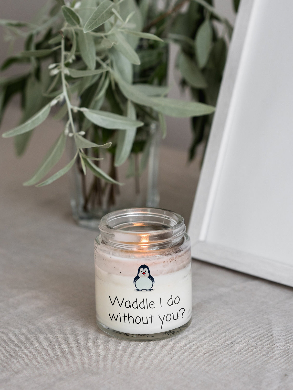 Cute Romantic Penguin Candle Scented Candle Penguin Lover Romantic Gift Long Distance Relationship Waddle I Do Without You Graphic Tee – Easygoing Wear · Perfect For Daily Wear