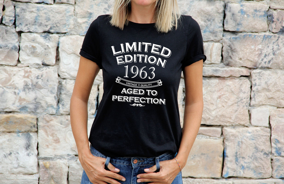 Womens 61st Birthday Gifts T Shirt Top Shirt Gift Present Sixty Limited Edition Year 1963 Aged To Perfection 61th Birthday Gift For Her Graphic Tee – Cozy Vibes · Trending Graphic Apparel