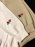 Custom Embroidered Initial Heart Sweatshirt Personalized Couples Hoodie Valentines Couple Initials Matching Sleeve Initial Hoodie Hoodie – Warm & Stylish · Great Gift For Fans