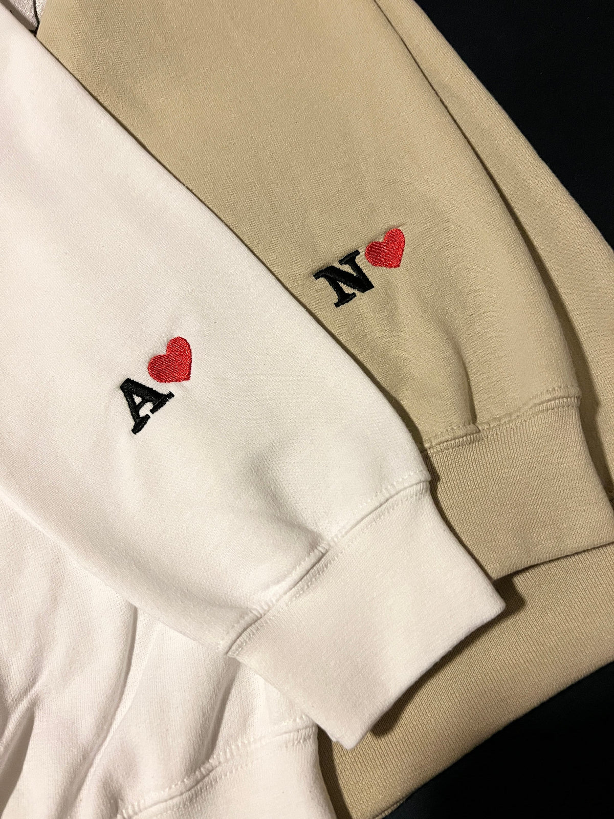 Custom Embroidered Initial Heart Sweatshirt Personalized Couples Hoodie Valentines Couple Initials Matching Sleeve Initial Hoodie Hoodie – Warm & Stylish · Great Gift For Fans