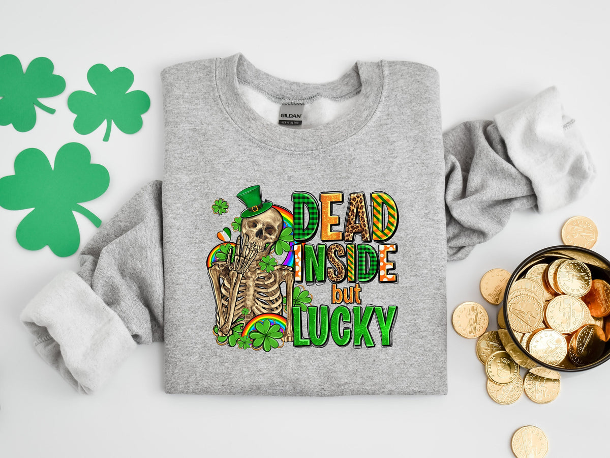 Dead inside but lucky with skeleton Shirt Lucky Tshirt Irish T Shirt Shamrocks TShirt St Patricks Day Family Matching Gift Tee Graphic Tee – Warm & Stylish · Must-Have Style