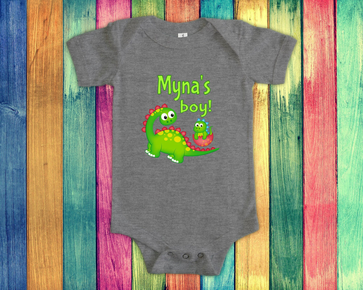 Myna39s Boy Cute Grandmother Name Dinosaur Baby Bodysuit Tshirt or Toddler Shirt for a Special Grandmother Gift or Pregnancy Reveal Graphic Tee – Easygoing Wear · Must-Have Style