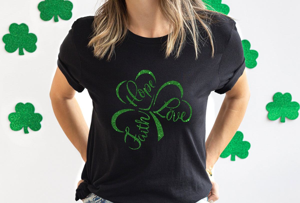 Faith Hope Love Shamrock Shirt Womens Irish Shirt Lucky Woman Shirt Shamrock Shirt St Patrick Day Shirt Lucky Shirt Irish Gifts Graphic Tee – Bold Style · Great Gift For Fans