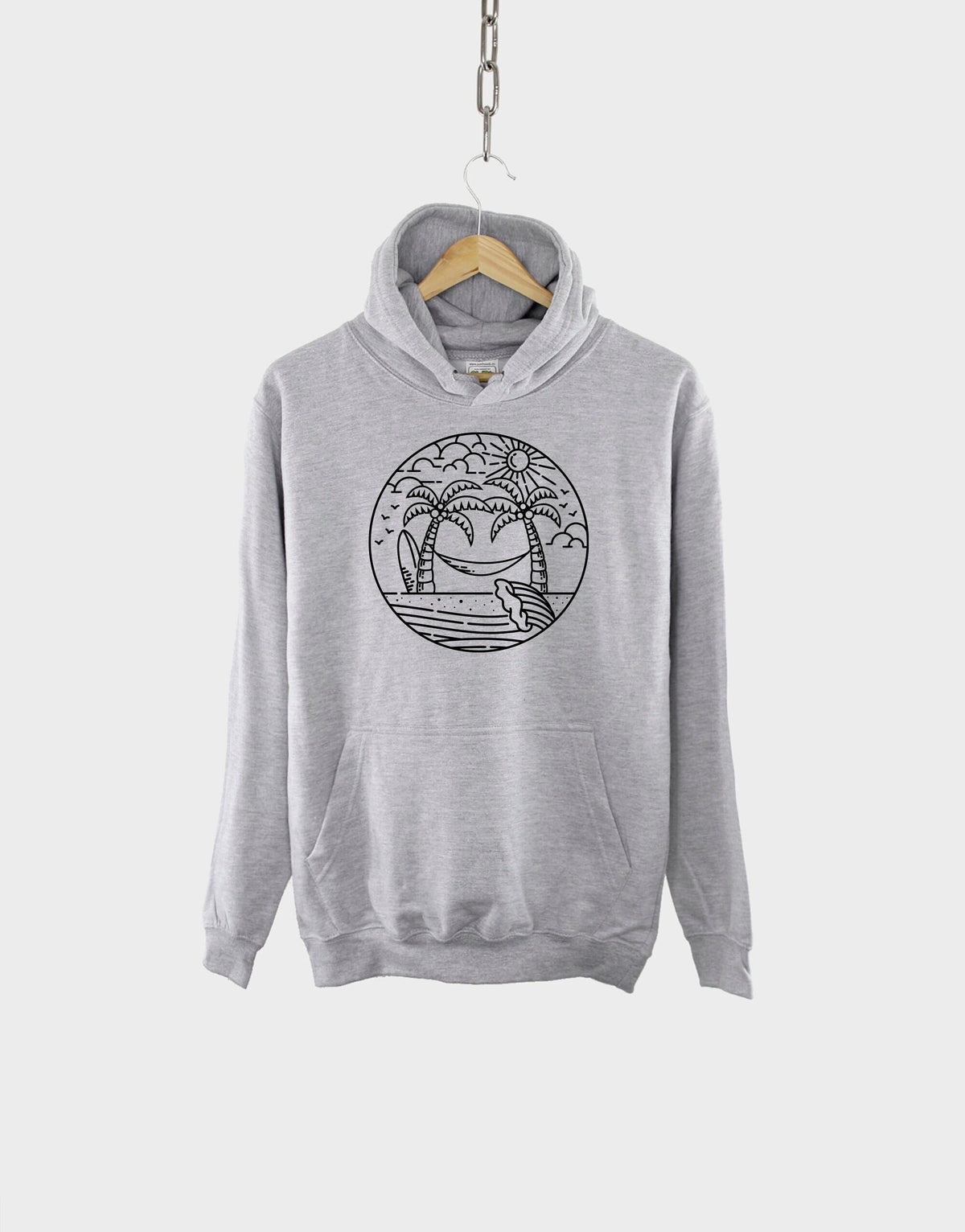 Nautical Hoodie Oversized Beach Hoodie Nautical Sea Hoodie Palm Tree Hoodie Minimal Beach Print Sun Sea Waves Hoodie Hoodie – Feel-Good Design · High-Quality Print