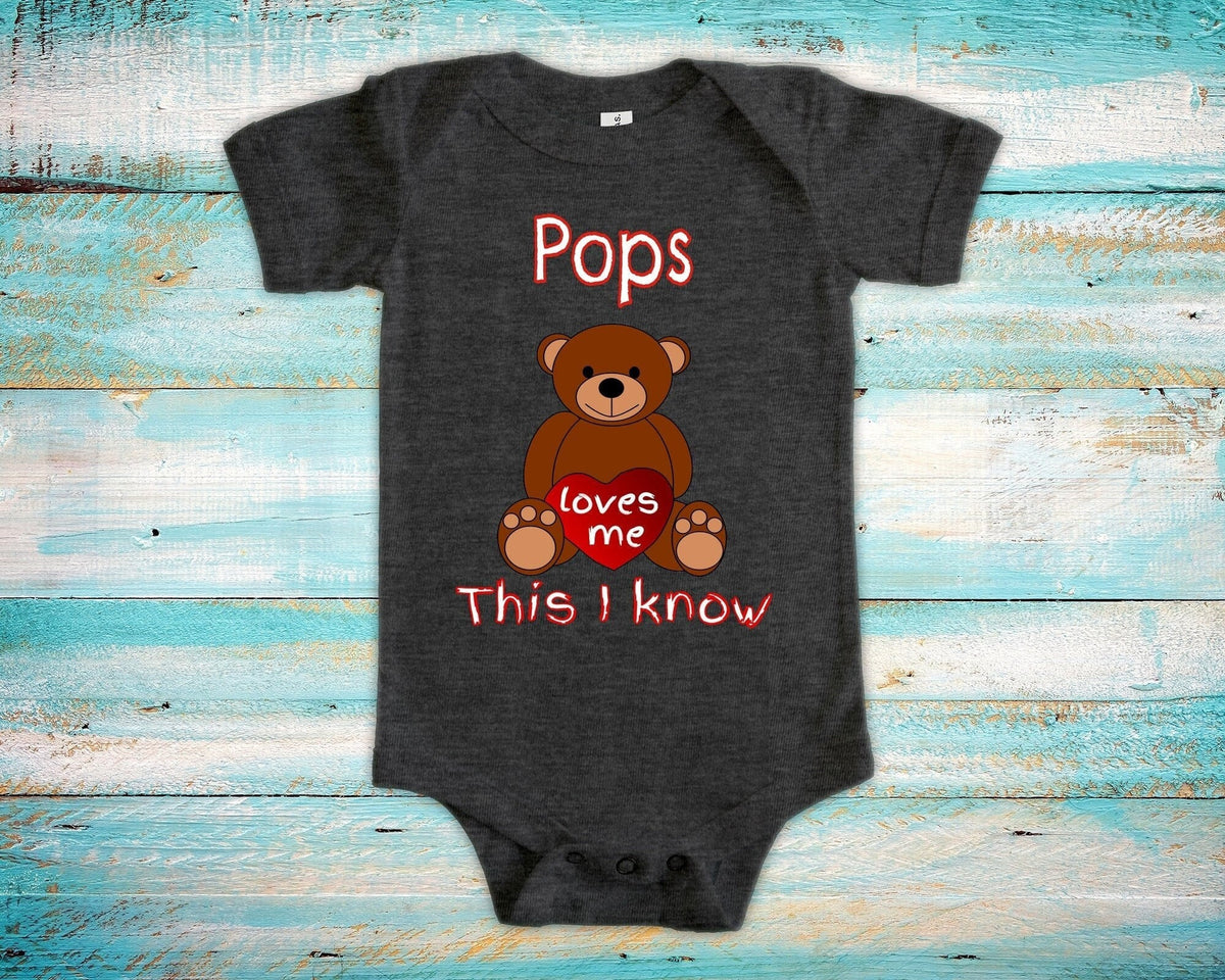 Pops Loves Me Cute Grandpa Name Bear Baby Bodysuit Tshirt or Toddler Shirt Special Grandfather Gift or Pregnancy Reveal Announcement Graphic Tee – Aesthetic Look · High-Quality Print