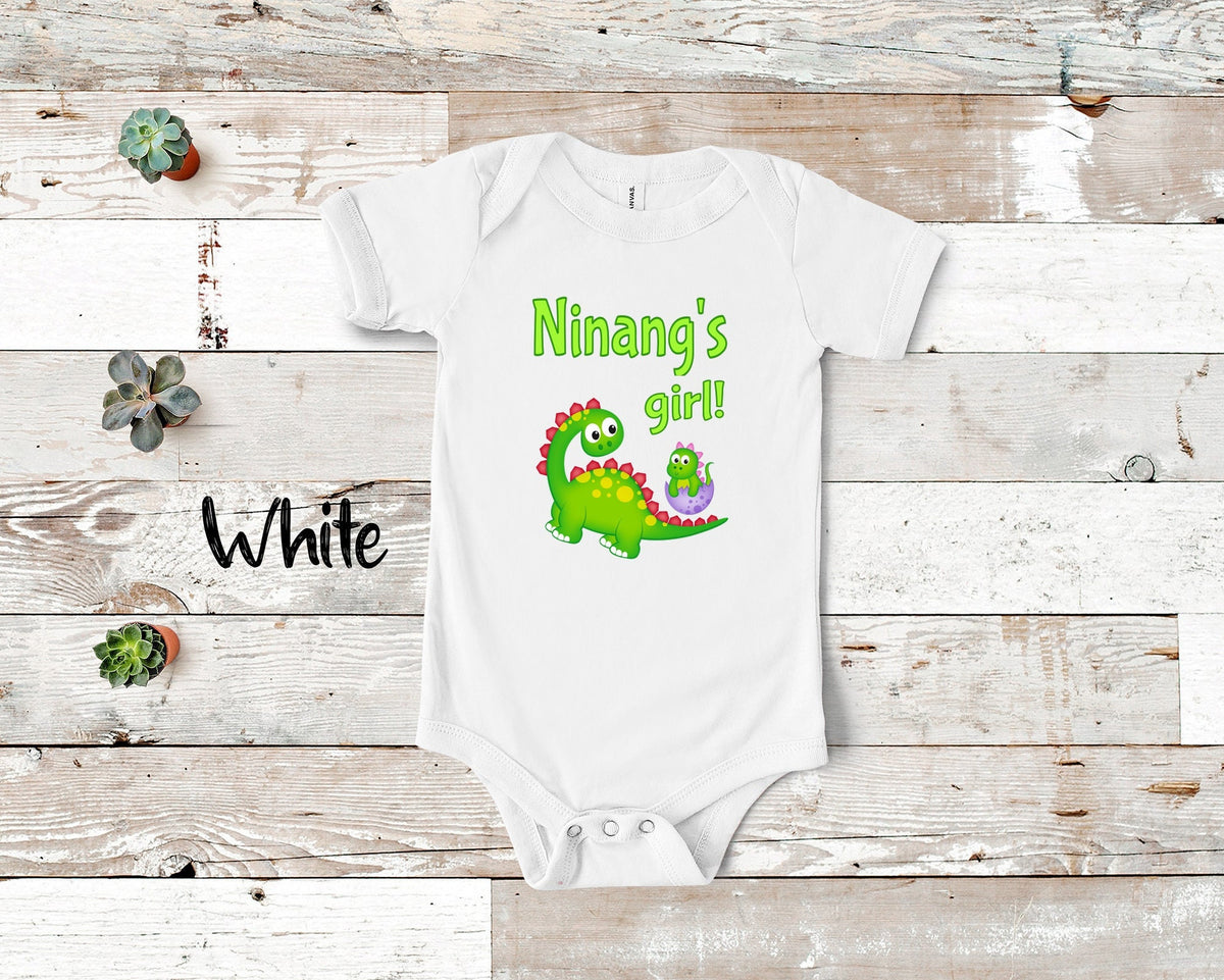 Ninang39s Girl Cute Grandma Name Dinosaur Baby Bodysuit Tshirt or Toddler Shirt for a Filipino Spanish Grandmother Gift or Pregnancy Reveal Graphic Tee – Soft Feel · High-Quality Print