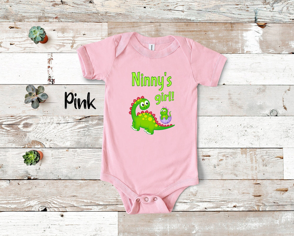 Ninny39s Girl Cute Grandma Name Dinosaur Baby Bodysuit Tshirt or Toddler Shirt for a Special Grandmother Gift or Pregnancy Announcement Graphic Tee – Premium Graphic · High-Quality Print
