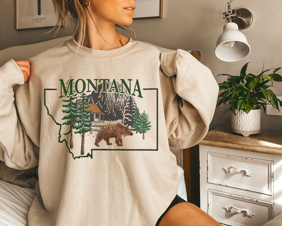 Montana Sweatshirt Unisex Montana State Grizzly Bear Shirt Montana Crewneck Pullover Sweatshirt – Soft Feel · Perfect For Daily Wear