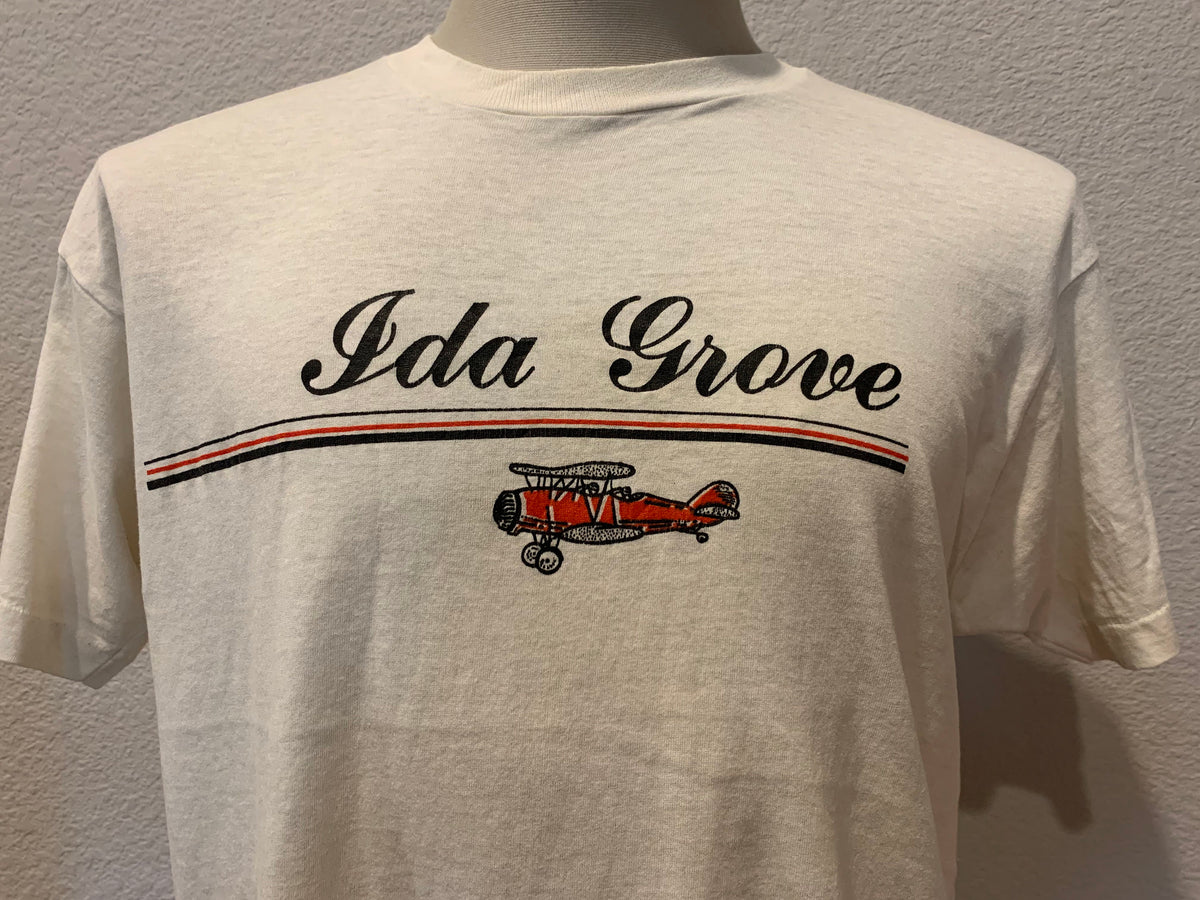 Vintage 8039s Ida Grove airplane Plane White T Shirt Size M Graphic Tee – Cozy Vibes · Trending Graphic Apparel