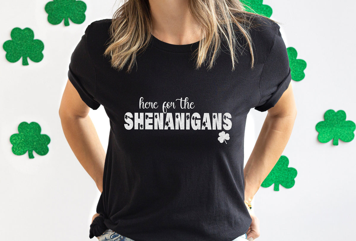 Here for the Shenanigans St Patricks Day Shirt Glitter Shamrock Tee St Patricks Day Shirt Glitter Lucky Shirt Lucky Tee Irish Shirt Graphic Tee – Easygoing Wear · Great Gift For Fans