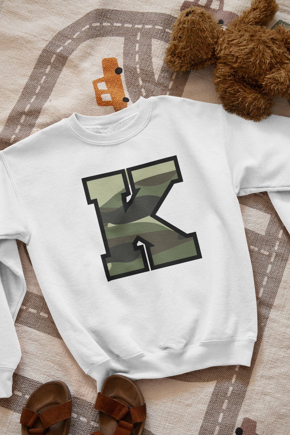 Boys Childs Camo Camouflage Alphabet Print Initial Sweatshirt Tee AZ In 9 Colours Sweatshirt – Premium Graphic · Trending Graphic Apparel