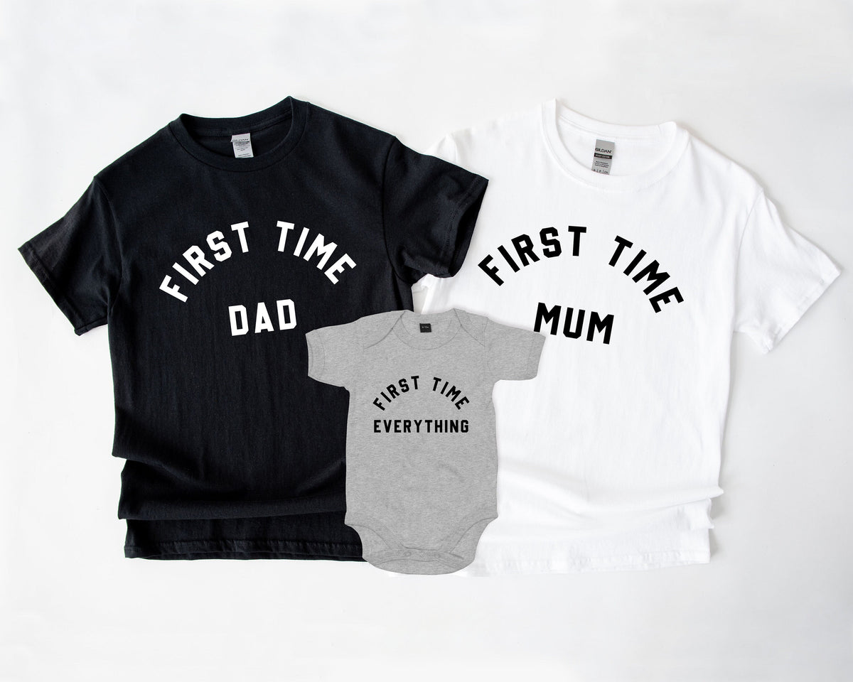 First Time Mum And Dad TShirts First Baby Family Shirts First Child TShirts New Parents Shirts New Mother And Father Shirts Graphic Tee – Soft Feel · Perfect For Daily Wear
