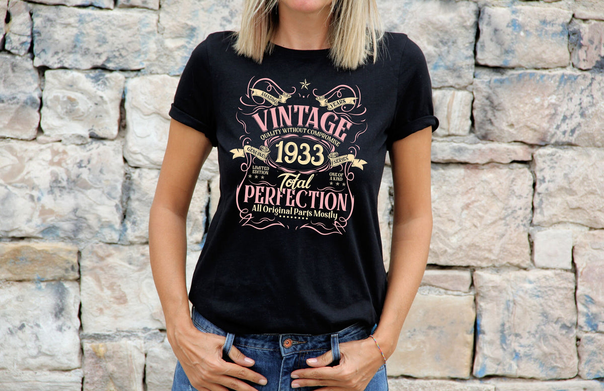Womens 91st Birthday Gifts TShirt Top Shirt Gift Presents Limited Edition 90 Years Old 1933 Total Perfection Graphic Tee – Feel-Good Design · Trending Graphic Apparel