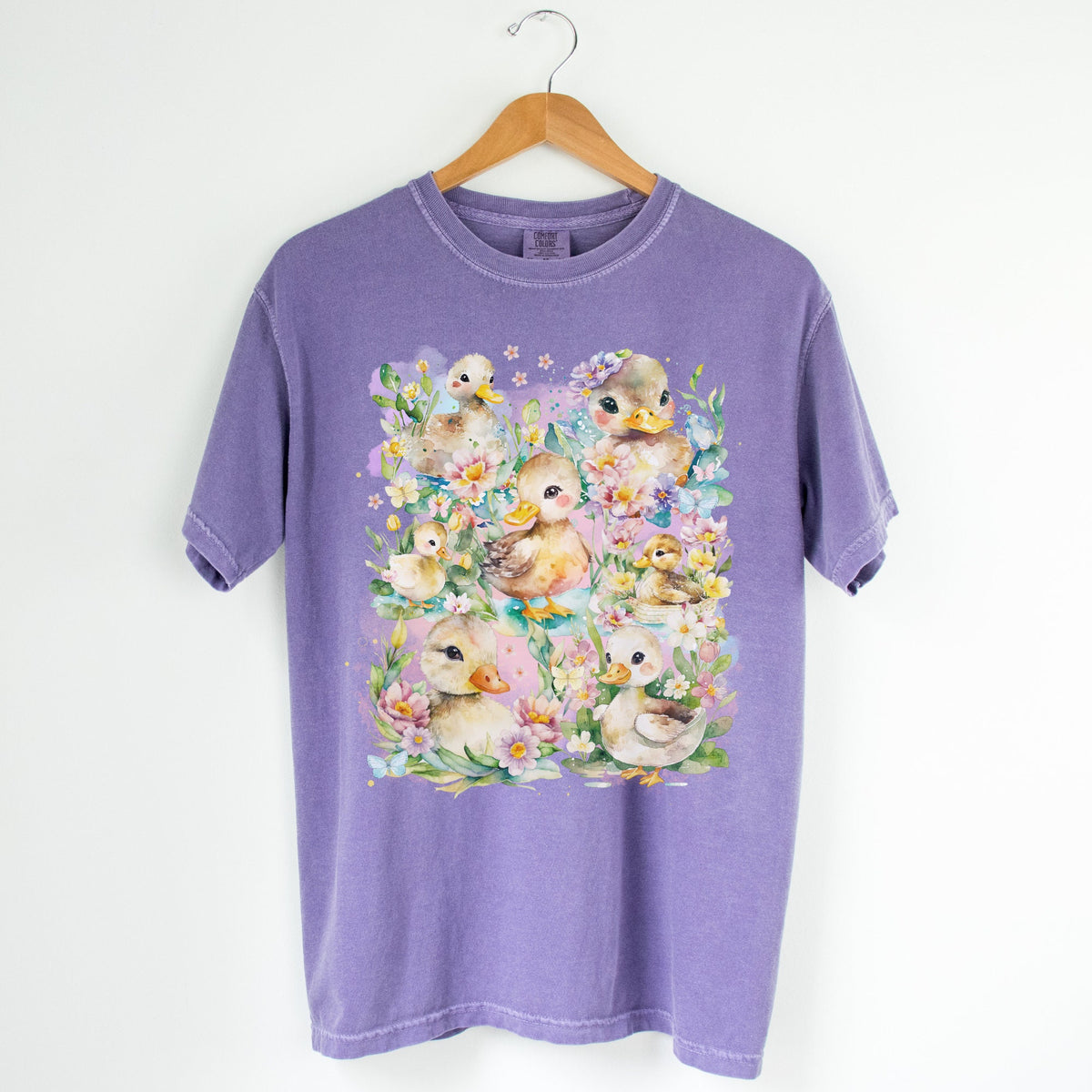 Funny Duck Tee Shirt with Transparent Watercolor Splashes and Colorful Flowers Watercolor Duck Lover Shirt for Spring 90s Throwback Tee Graphic Tee – Premium Graphic · Trending Graphic Apparel