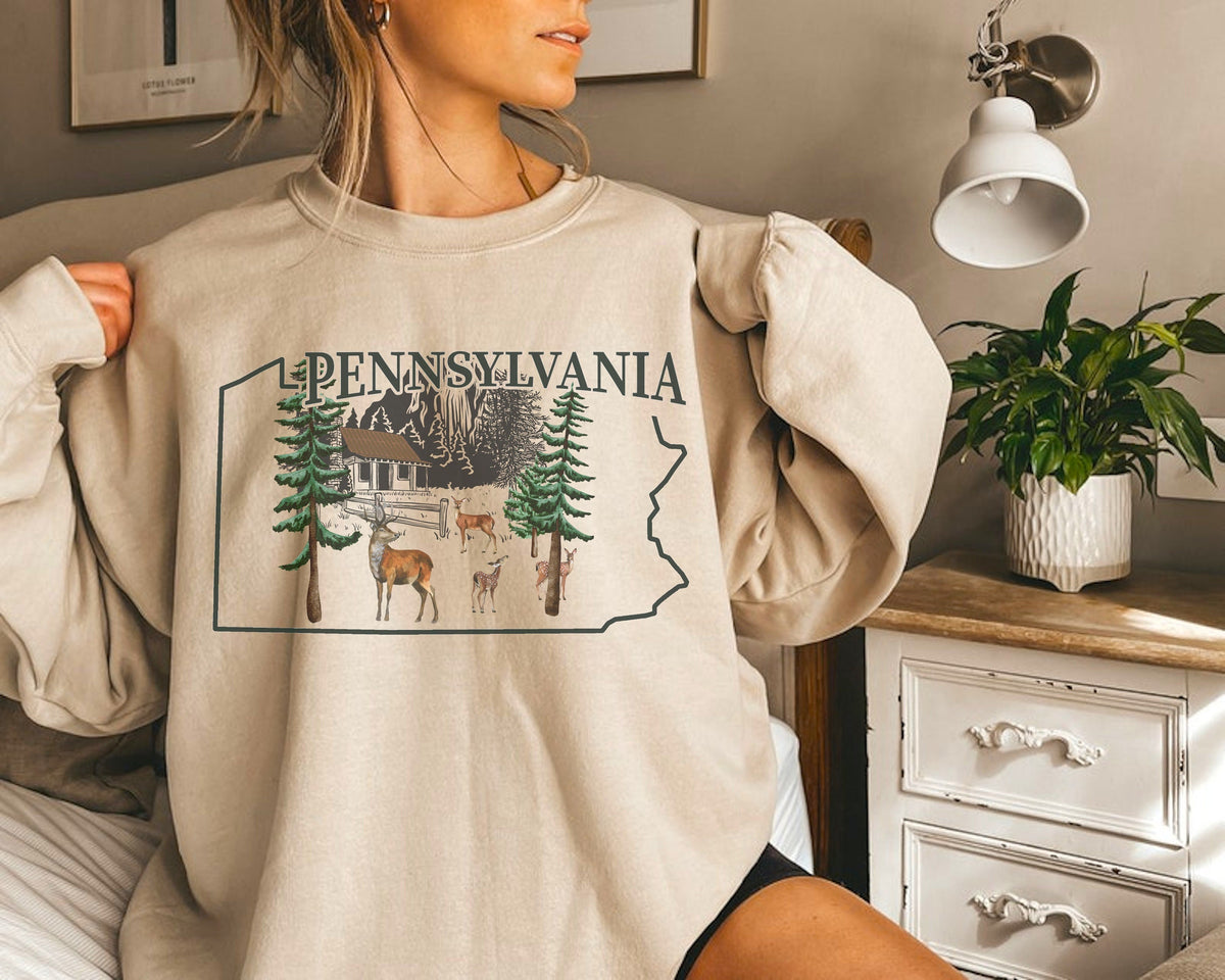 Pennsylvania Sweatshirt Unisex Pennsylvania Deer Shirt Gift Womens Mens Pennsylvania State Crewneck Pullover Sweatshirt – Bold Style · Great Gift For Fans