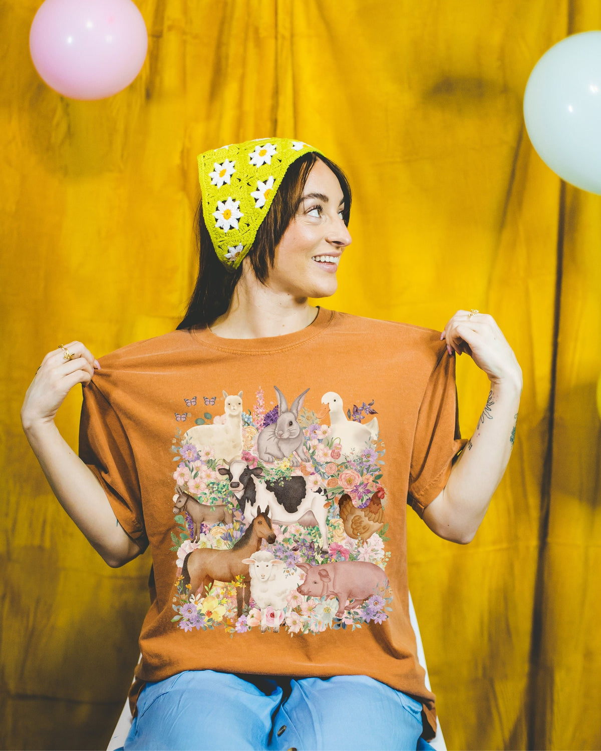 Funny and Whimsical Farm Animal Tee Shirt Inspired by 90s Animal Tees Ridiculous and Cozy Cute Floral TShirt for Animal Lover or Farmer Graphic Tee – Aesthetic Look · Must-Have Style