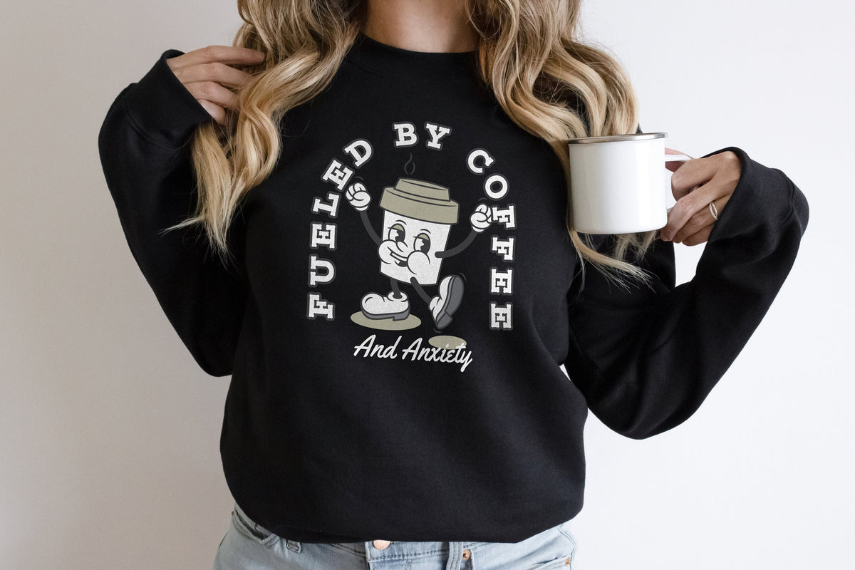 Fueled By Coffee And Anxiety Sweatshirt Retro Iced Coffee Sweatshirt Vintage Coffee Sweatshirt Sweatshirt – Soft Feel · Must-Have Style