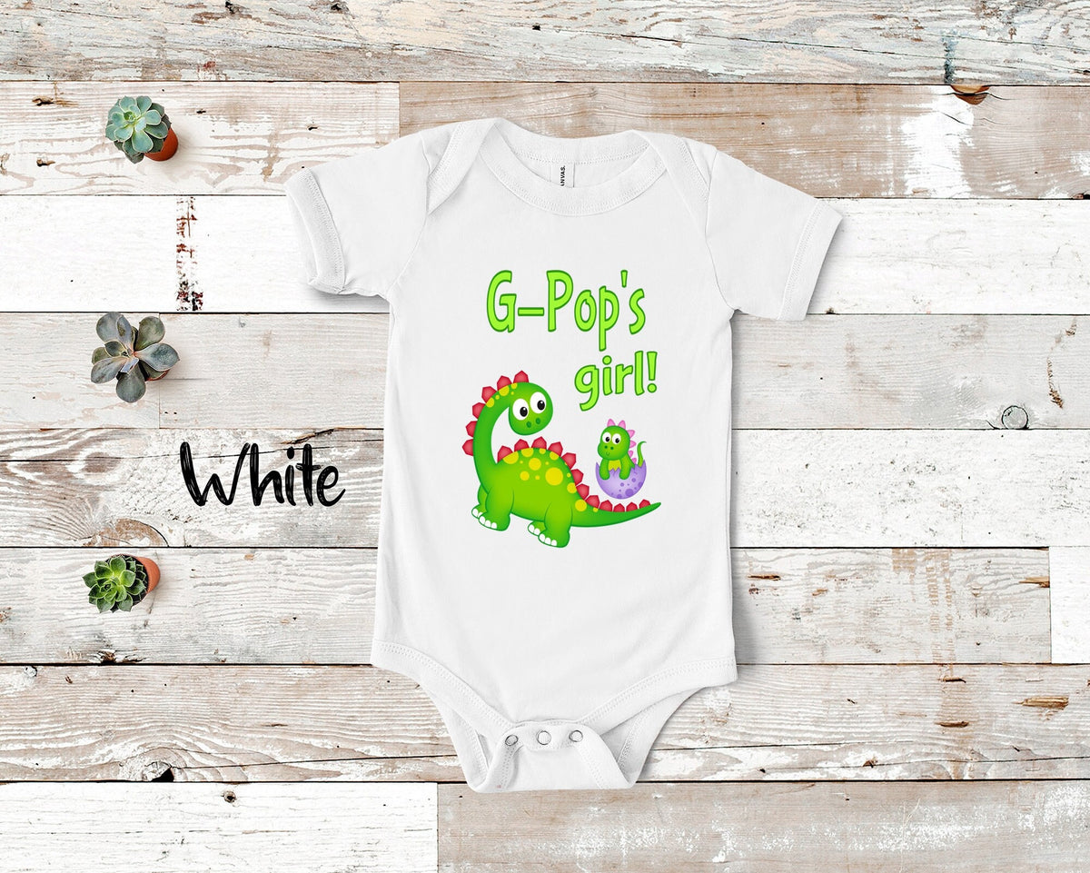 GPop39s Girl Cute Grandpa Name Dinosaur Baby Bodysuit Tshirt or Toddler Shirt for a Special Grandfather Gift or Pregnancy Announcement Graphic Tee – Soft Feel · Perfect For Daily Wear