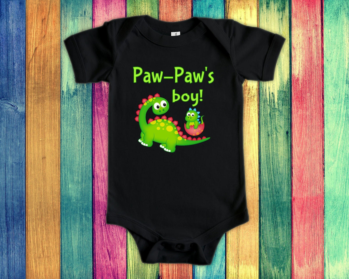 PawPaw39s Boy Cute Grandpa Name Dinosaur Baby Bodysuit Tshirt or Toddler Shirt for a Special Grandfather Gift or Pregnancy Announcement Graphic Tee – Bold Style · Trending Graphic Apparel