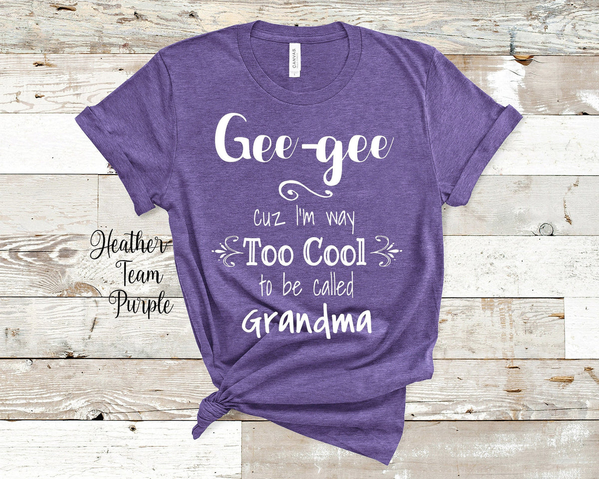 Too Cool Geegee Grandma Tshirt Special Grandmother Gift Idea for Mother39s Day Birthday Christmas or Pregnancy Reveal Announcement Graphic Tee – Warm & Stylish · High-Quality Print