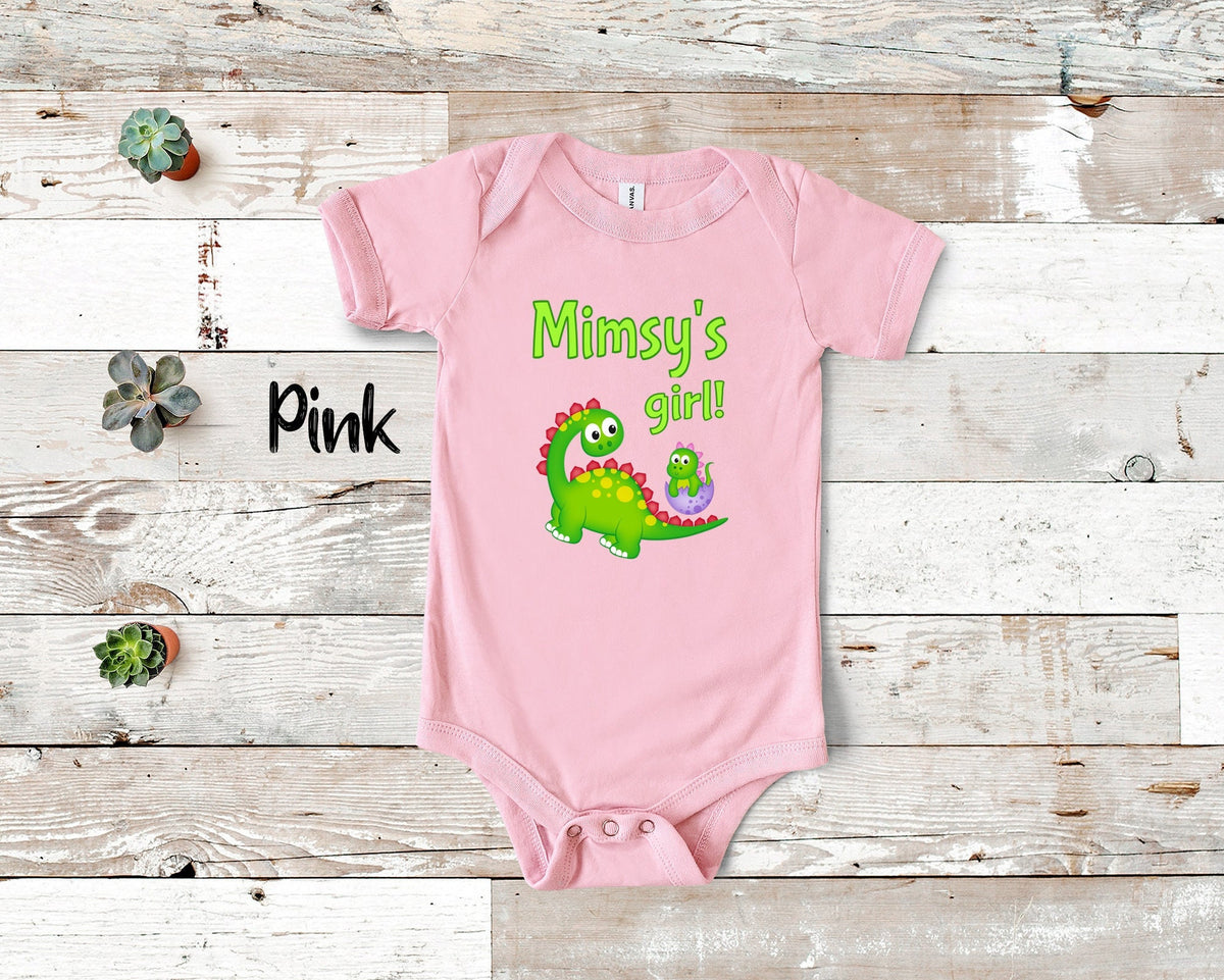 Mimsy39s Girl Cute Grandma Name Dinosaur Baby Bodysuit Tshirt or Toddler Shirt for a Special Grandmother Gift or Pregnancy Announcement Graphic Tee – Fan Favorite · Perfect For Daily Wear