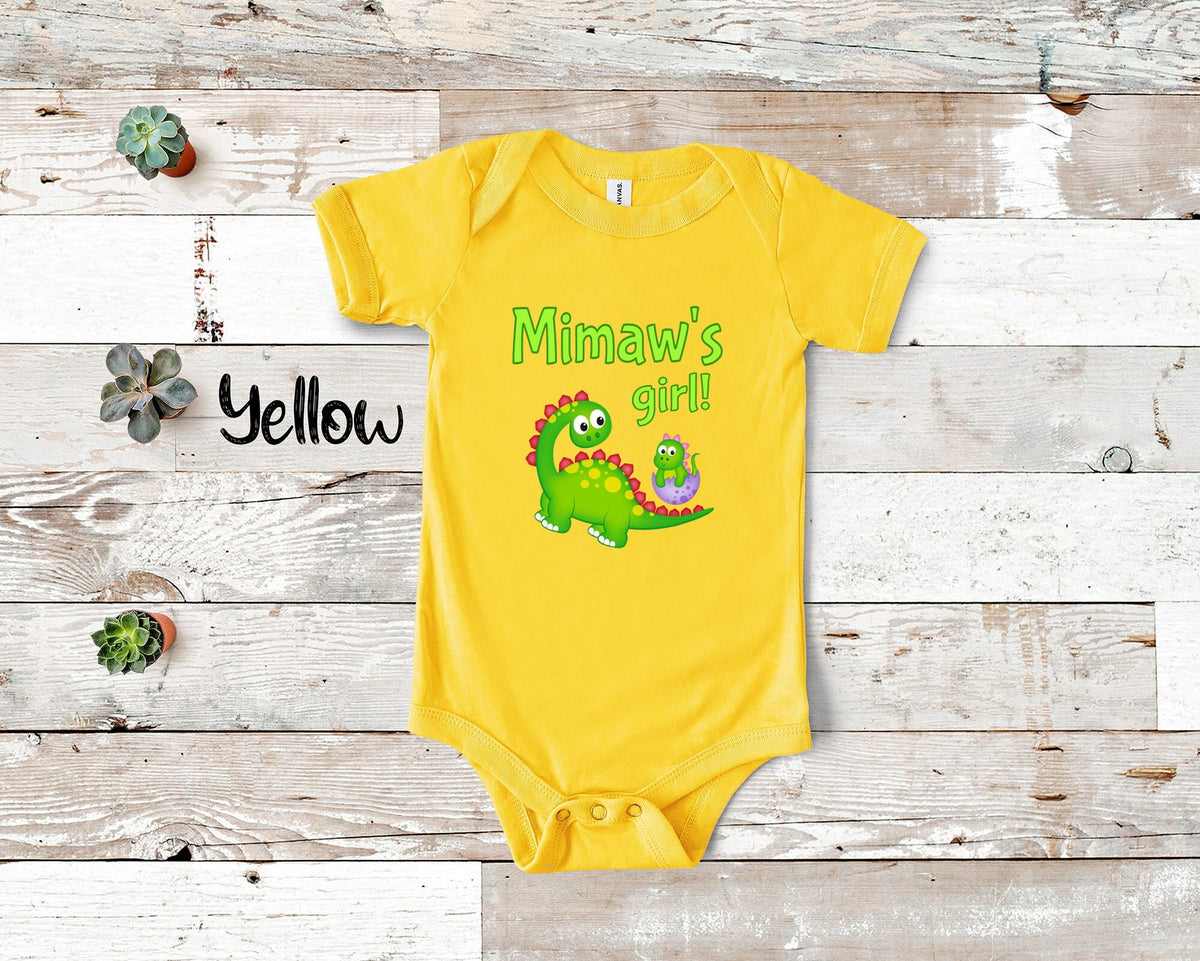 Mimaw39s Girl Cute Grandma Name Dinosaur Baby Bodysuit Tshirt or Toddler Shirt for a Special Grandmother Gift or Pregnancy Announcement Graphic Tee – Soft Feel · Great Gift For Fans