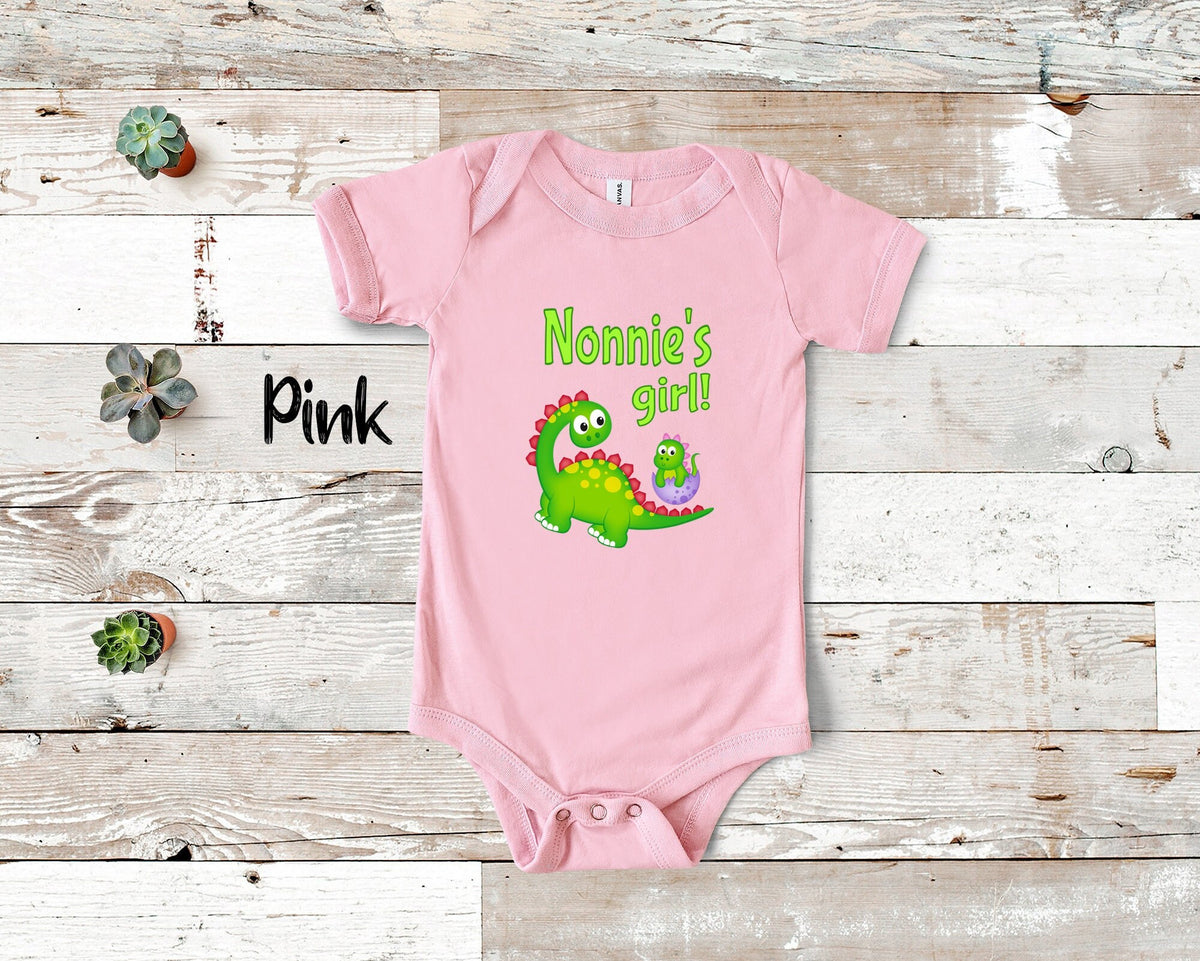 Nonnie39s Girl Cute Grandma Name Dinosaur Baby Bodysuit Tshirt or Toddler Shirt for a Italian Grandmother Gift or Pregnancy Reveal Graphic Tee – Easygoing Wear · Must-Have Style