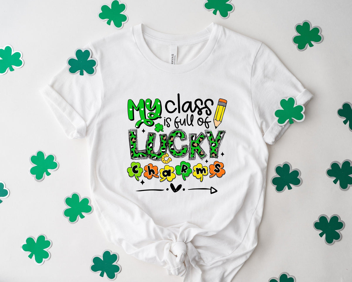 St Patrick39s Day Teacher ShirtSt Paddy39s Gift for TeacherMy Class is Full of Lucky CharmsLucky Teacher ShirtTeacher St Patricks Day Tee Graphic Tee – Premium Graphic · Must-Have Style