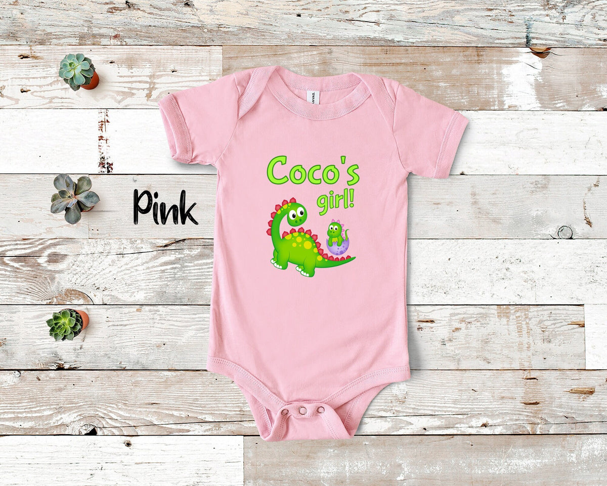 Coco39s Girl Cute Grandma Name Dinosaur Baby Bodysuit Tshirt or Toddler Shirt for a Special Grandmother Gift or Pregnancy Reveal Announcement Graphic Tee – Easygoing Wear · High-Quality Print